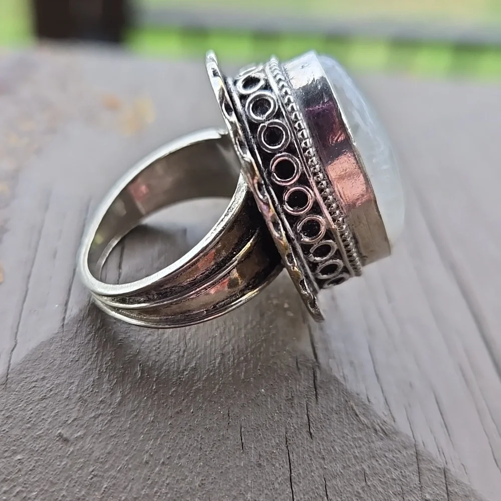 Rainbow Moonstone Sterling Silver Ring
